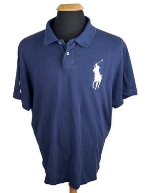 Polo Ralph Lauren Men's Navy Blue Large Embriodered Large Horse Polo Shirt  Size